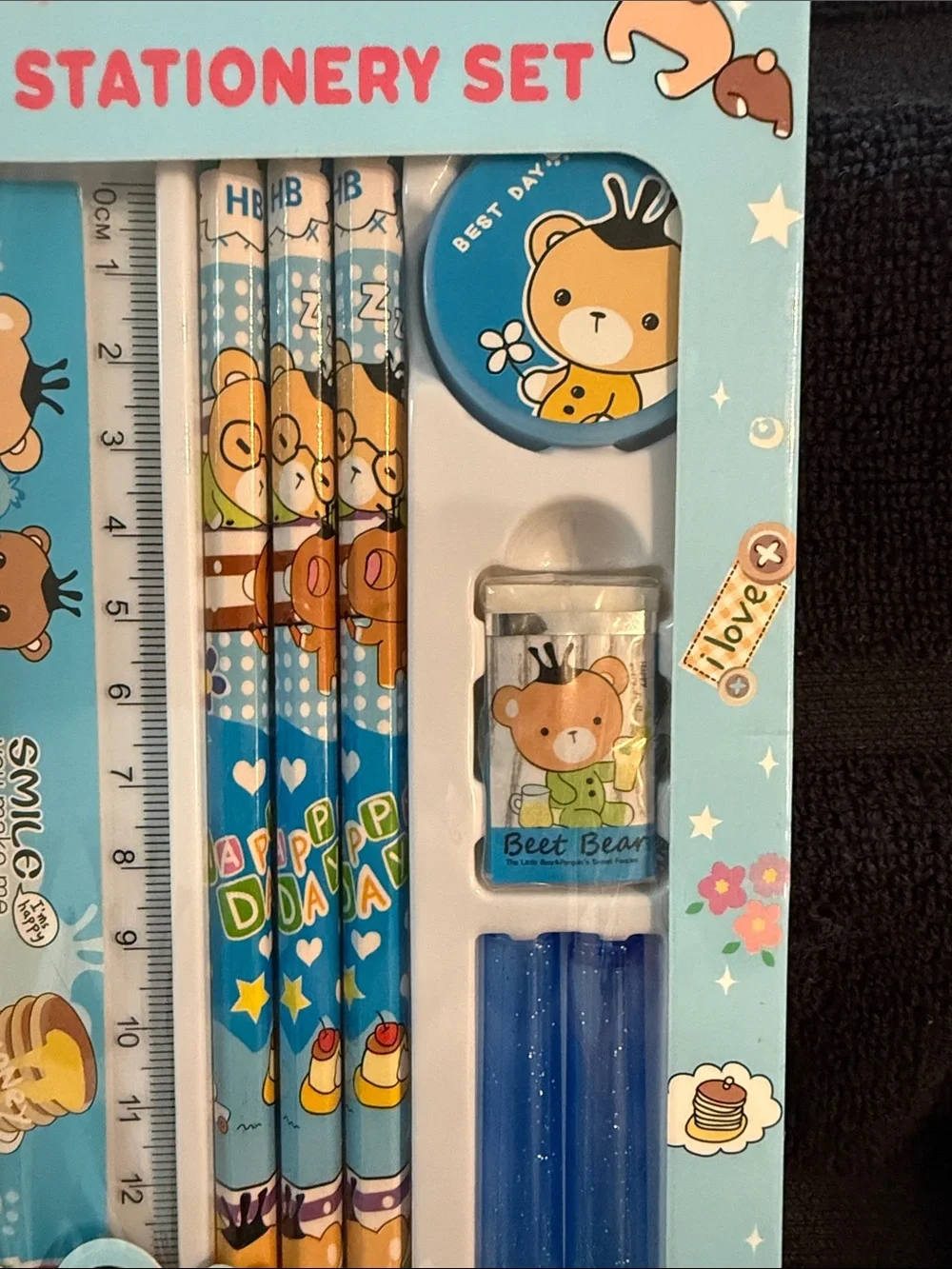 Blue Bear Kids Stationery Set - Pencil, Ruler & Sharpener